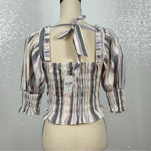 Forever 21 Multicolor Striped Smocked Puff-Sleeve Size Large - Picture 12 of 15